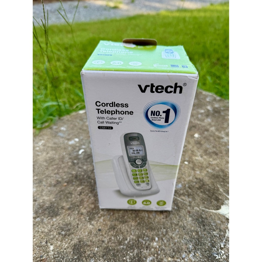 Vtech CS6114 DECT 6.0 Cordless Phone with Caller ID Call Waiting White Green